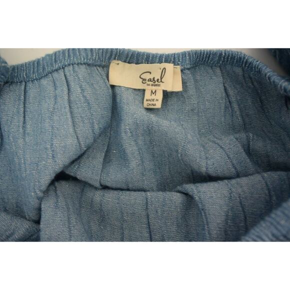 Easel Chambray Romper Bell Sleeve Round Neck One Piece Womens Medium - Picture 6 of 8